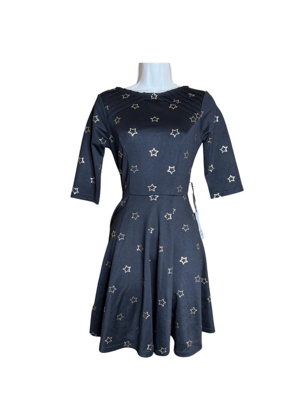 Unique Vintage Black Dress with Gold Star Print